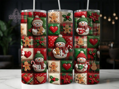 Christmas Quilt Snowmen 20oz Tumbler, Christmas Quilt, Quilt Snowmen, Christmas Snowmen, Snowmen Tumbler, Quilt Tumbler, Christmas Quilt PNG, Snowmen Tumbler Wrap Sublimation SvggirlplusArt 