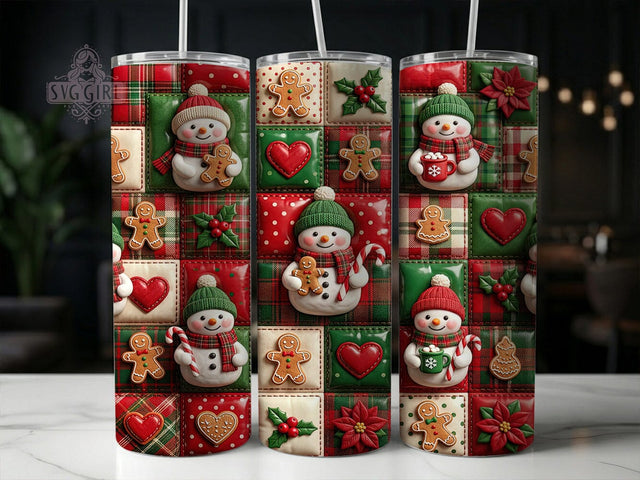 Christmas Quilt Snowmen 20oz Tumbler, Christmas Quilt, Quilt Snowmen, Christmas Snowmen, Snowmen Tumbler, Quilt Tumbler, Christmas Quilt PNG, Snowmen Tumbler Wrap Sublimation SvggirlplusArt 