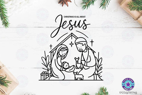 Christmas Quote SVG Design, Christmas T-shirt Design, Christmas is all about Jesus SVG FiveStarCrafting 