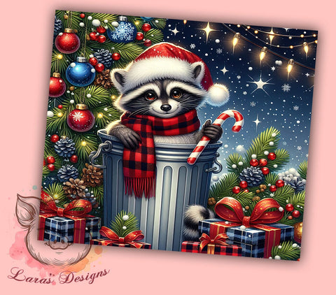 Christmas Raccoon 20oz Tumbler Wrap, Cute Raccoon Tumbler, Christmas Raccoon Design, Holiday Wrap, 20oz Tumbler, Animal Lover Gift, Winter Decor, Sublimation Drinkware Sublimation Lara' s Designs 