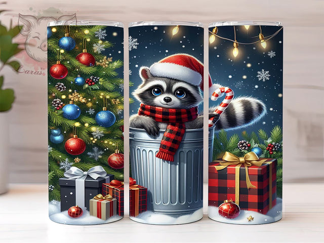 Christmas Raccoon 20oz Tumbler Wrap, Cute Raccoon Tumbler, Christmas Raccoon Design, Holiday Wrap, 20oz Tumbler, Animal Lover Gift, Winter Decor, Sublimation Drinkware Sublimation Lara' s Designs 