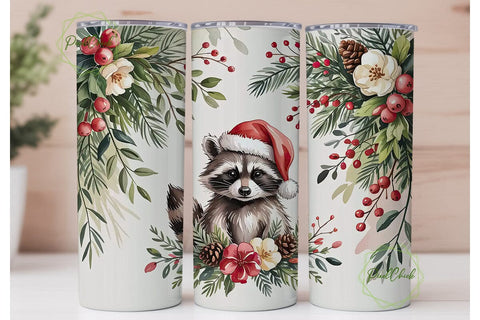 Christmas Raccoon 20oz Tumbler Wrap Sublimation PixelChick 