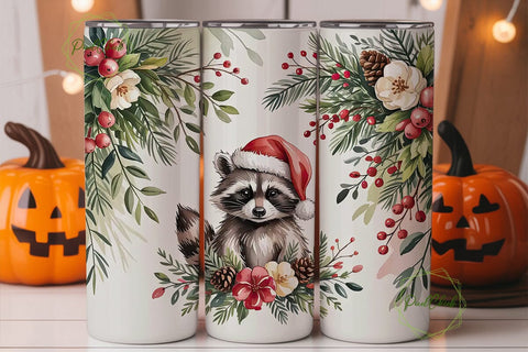 Christmas Raccoon 20oz Tumbler Wrap Sublimation PixelChick 