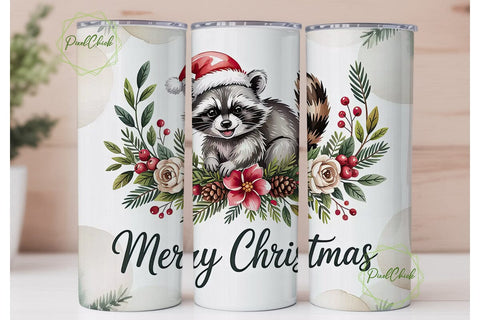 Christmas Raccoon 20oz Tumbler Wrap Sublimation PixelChick 