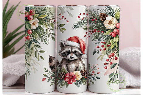 Christmas Raccoon 20oz Tumbler Wrap Sublimation PixelChick 