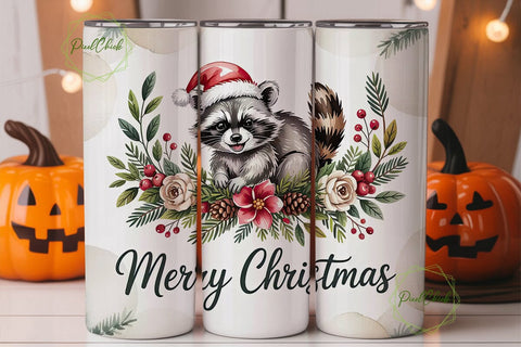 Christmas Raccoon 20oz Tumbler Wrap Sublimation PixelChick 