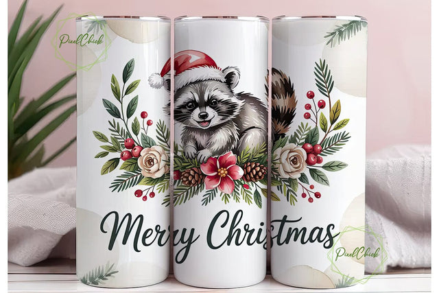 Christmas Raccoon 20oz Tumbler Wrap Sublimation PixelChick 