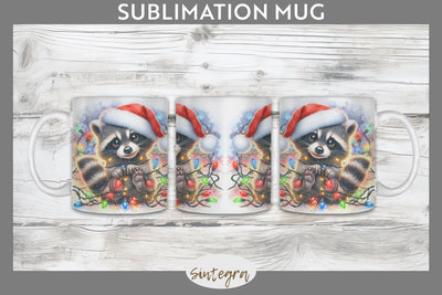 Christmas Raccoon Entangled in Lights Mug Wrap Sublimation Sublimation Sintegra 