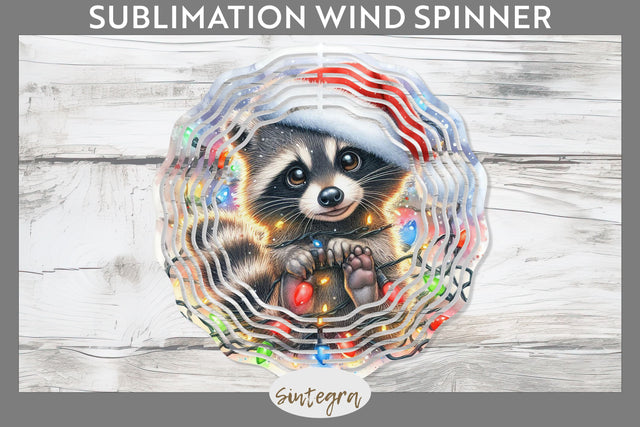 Christmas Raccoon Entangled in Lights Wind Spinner Sublimation Sublimation Sintegra 
