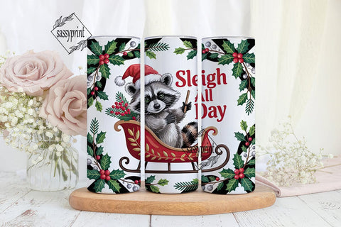 Christmas Raccoon Sleigh 20oz Tumbler Sublimation sassyprint 