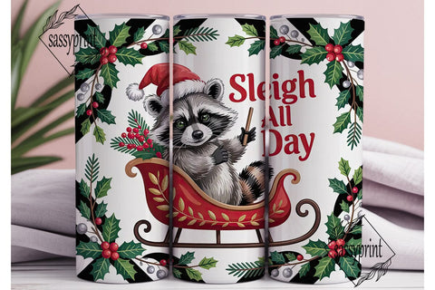 Christmas Raccoon Sleigh 20oz Tumbler Sublimation sassyprint 