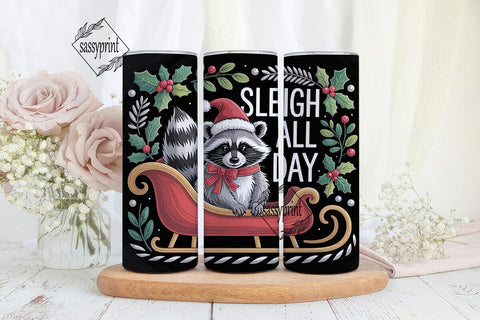 Christmas Raccoon Sleigh 20oz Tumbler Sublimation sassyprint 