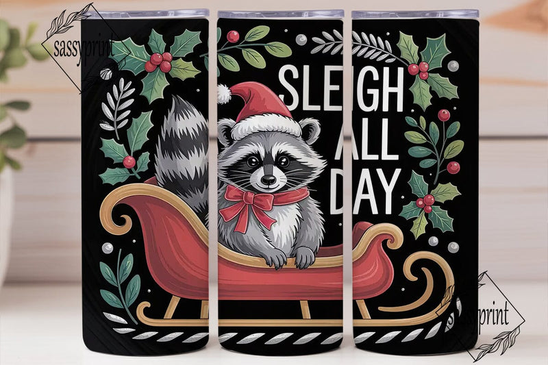 Christmas Raccoon Sleigh 20oz Tumbler Sublimation sassyprint 
