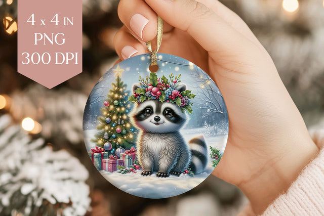 Christmas Raccoon Sublimation PNG - Cute Animal Ornament Sublimation BijouBay 