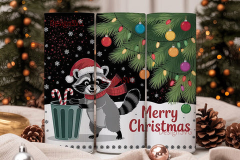 Christmas Raccoon Tumbler Wrap Sublimation DesignSVG 