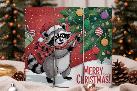 Christmas Raccoon Tumbler Wrap Sublimation DesignSVG 