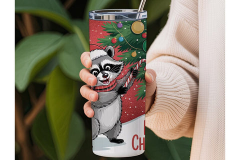 Christmas Raccoon Tumbler Wrap Sublimation DesignSVG 