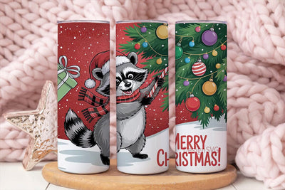 Christmas Raccoon Tumbler Wrap Sublimation DesignSVG 