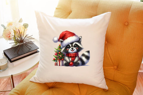 Christmas Raccoon Watercolor Clipart Sublimation designartist 