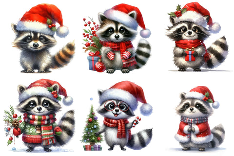 Christmas Raccoon Watercolor Clipart Sublimation designartist 