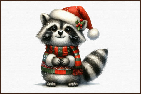 Christmas Raccoon Watercolor Clipart Sublimation designartist 