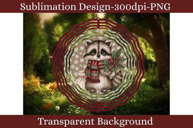 Christmas Raccoon Wind Spinner PNG, Winter Woodland Animal Sublimation Design Sublimation Keepsake Treasures Designs LLC. 