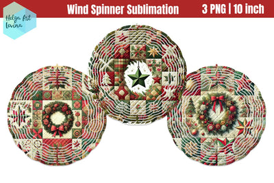 Christmas Red Barn pachwork Wind Spinner Sublimation Helga Art 