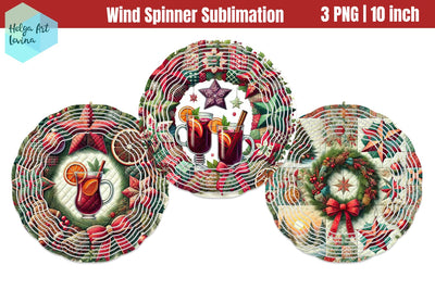 Christmas Red Barn pachwork Wind Spinner Sublimation Helga Art 