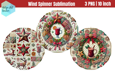 Christmas Red Barn pachwork Wind Spinner Sublimation Helga Art 
