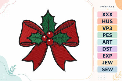 Christmas Red Bow Holly Machine Embroidery Design Embroidery/Applique DESIGNS sg embroidery 