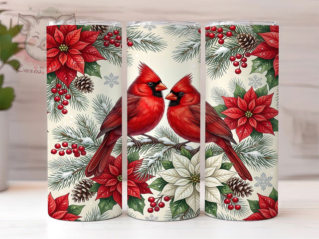 Christmas Red Cardinals 20oz Tumbler, Christmas Cardinals, Red Cardinal Tumbler, Cardinal Tumbler PNG, Christmas Cardinal, Red Cardinal PNG, Winter Cardinal, 20oz Tumbler Wrap Sublimation Lara' s Designs 