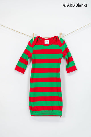 CHRISTMAS: Red & Green Striped Collection Physical ARB Blanks Baby Gown 0-3M 