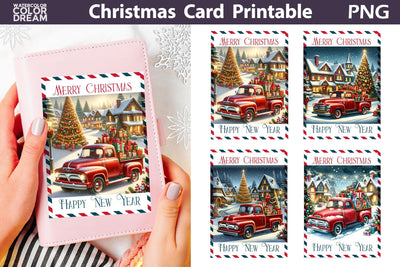 Christmas Red Truck Card Sublimation WatercolorColorDream 