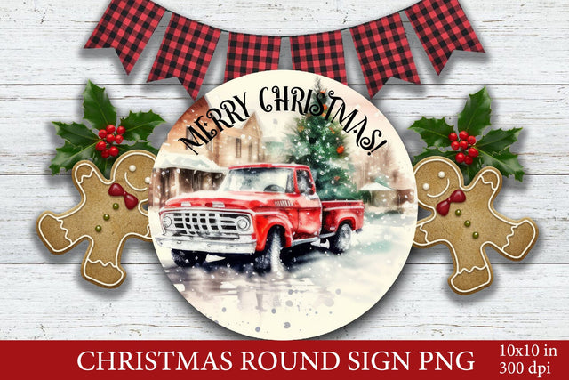Christmas Red Truck PNG. Christmas Round Sign Sublimation Sublimation Olga Terlyanskaya 