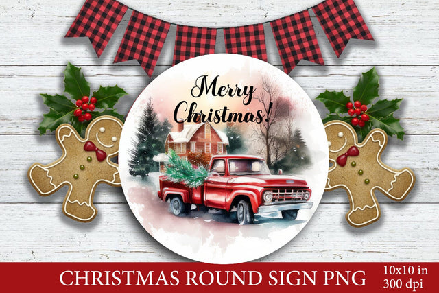 Christmas Red Truck Round Sign PNG. Christmas Sublimation Sublimation Olga Terlyanskaya 
