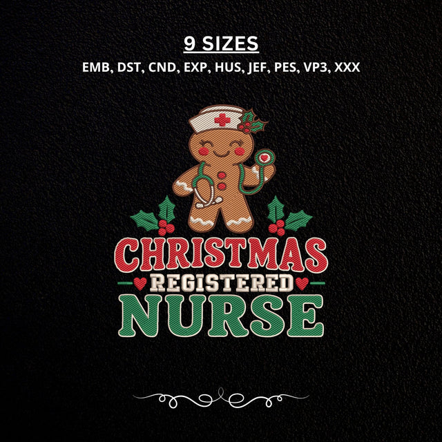 Christmas Registered Nurse Embroidery Design – Gingerbread Nurse Christmas Machine Embroidery File, RN Holiday Medical Design Embroidery/Applique DESIGNS PatternFeed8 
