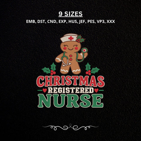 Christmas Registered Nurse Embroidery Design – Gingerbread Nurse Christmas Machine Embroidery File, RN Holiday Medical Design Embroidery/Applique DESIGNS PatternFeed8 