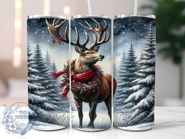 Christmas Reindeer 20oz Skinny Tumbler, Snow Animals Tumbler Png, Straight & Tapered Tumbler Wrap, Instant Digital Download Sublimation ToriDesigns 