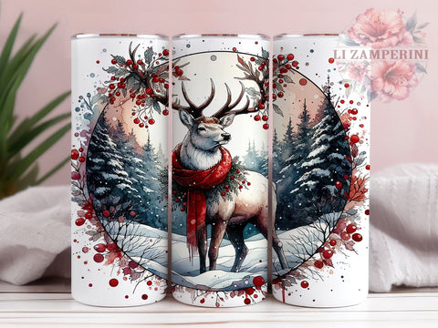 Christmas Reindeer 20oz Tumbler Wrap PNG, Winter Deer Tumbler Png, Straight & Tapered Tumbler Wrap, Instant Digital Download Sublimation Li Zamperini 