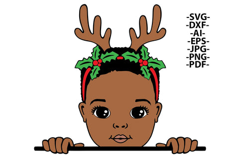 Christmas Reindeer Boy Clipart with Antlers and Holly Headband in SVG DXF AI EPS JPG PNG PDF Formats for Cricut Sublimation and Crafts SVG 1uniqueminute 