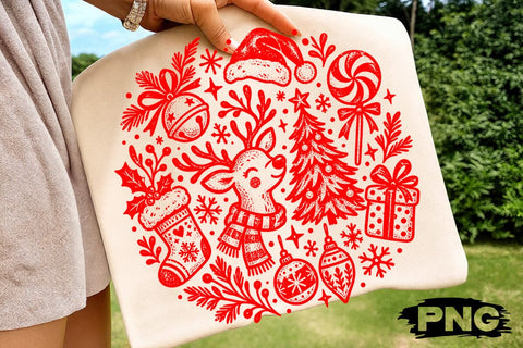 Christmas Reindeer Circle Doodle Red PNG SVG DesignDestine 