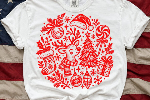 Christmas Reindeer Circle Doodle Red PNG SVG DesignDestine 
