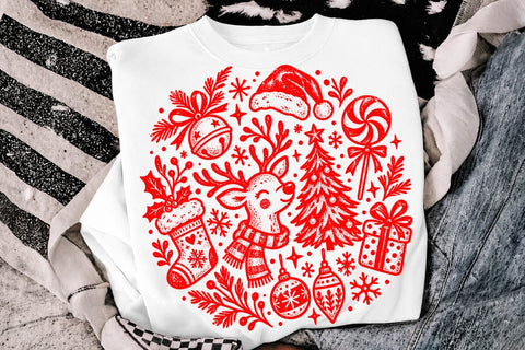 Christmas Reindeer Circle Doodle Red PNG SVG DesignDestine 