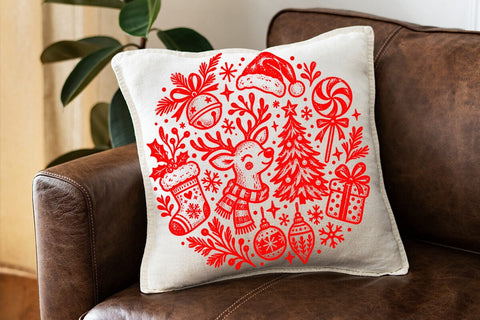 Christmas Reindeer Circle Doodle Red PNG SVG DesignDestine 