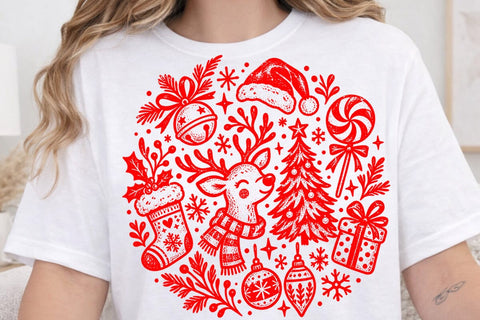 Christmas Reindeer Circle Doodle Red PNG SVG DesignDestine 