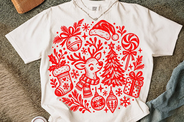 Christmas Reindeer Circle Doodle Red PNG SVG DesignDestine 