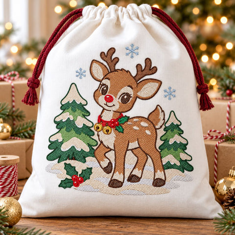 Christmas Reindeer Embroidery Design | Cute Baby Deer with Red Nose | Winter Holiday Machine Embroidery | 5 Sizes | PES DST JEF VP3 Embroidery/Applique DESIGNS HappyDesignStudio 
