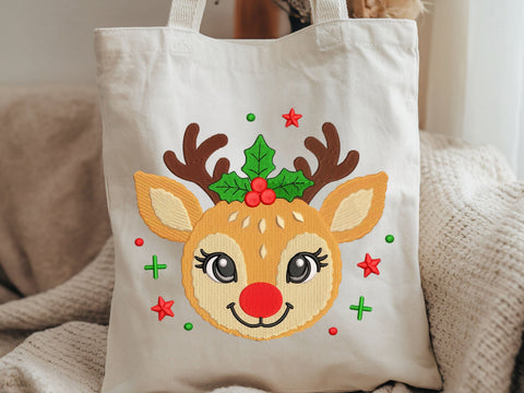 Christmas Reindeer Embroidery Design, Cute Santa Hat Rudolph Machine Embroidery File, Holiday Reindeer Applique, Christmas Embroidery Embroidery/Applique DESIGNS DesignDestine 