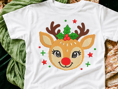 Christmas Reindeer Embroidery Design, Cute Santa Hat Rudolph Machine Embroidery File, Holiday Reindeer Applique, Christmas Embroidery Embroidery/Applique DESIGNS DesignDestine 