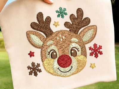 Christmas Reindeer Embroidery Design, Cute Santa Hat Rudolph Machine Embroidery File, Holiday Reindeer Applique, Christmas Embroidery Embroidery/Applique DESIGNS DesignDestine 